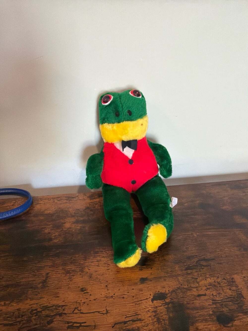 Vintage BJ Toy Co Green Frog Plush Red Vest Bow Tie Stuffed Animal